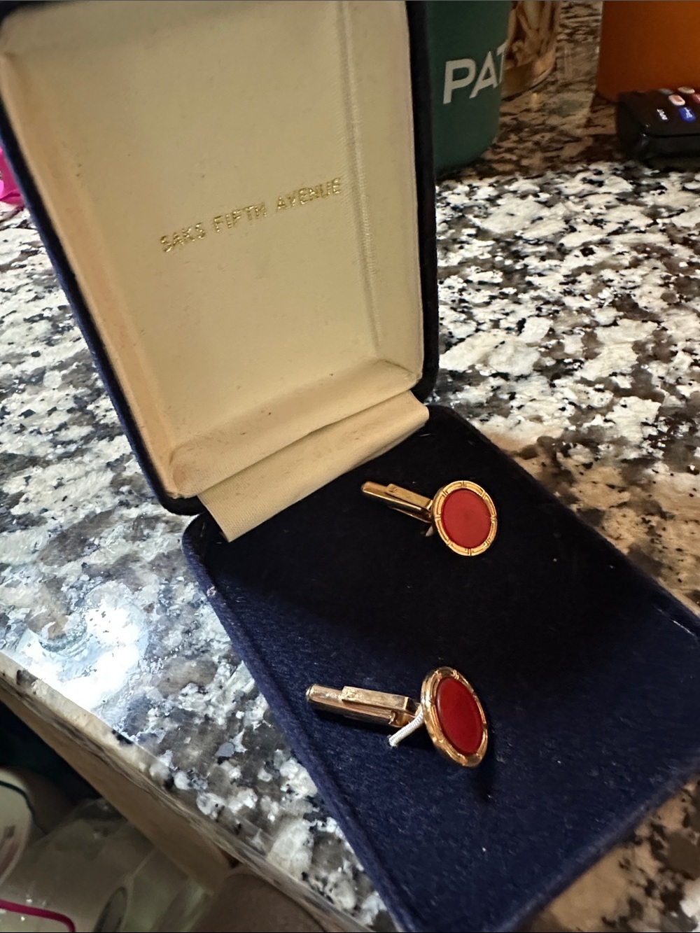 Saks Fifth Avenue Gold-Tone Cufflinks with Red Enamel